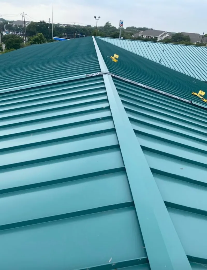 Green commercial metal roof ridge and valley for Metal Roof Repair in Dixon